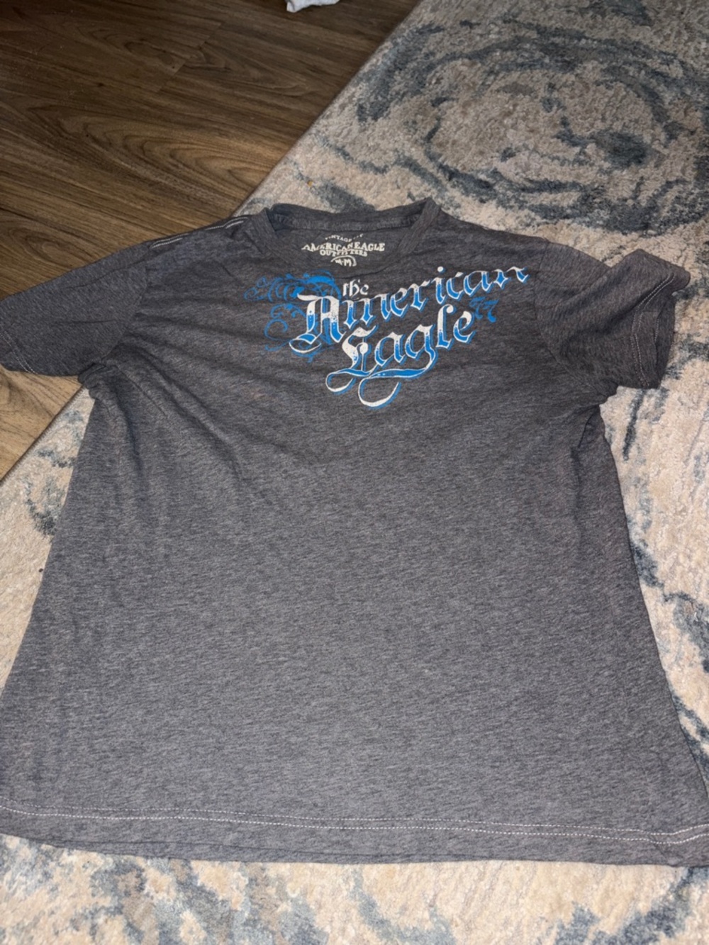 American Eagle Outfitters Men’s Charcoal Tee with Blue Script Logo